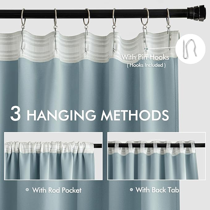 MIULEE Slate Blue Back Tab Blackout Curtains 108 Inch Long 2 Panels Set for Bedroom, Rod Pocket/Pinch Pleat Extra Long Thermal Insulated Living Room Darkening Pleated Light Blocking Drapes