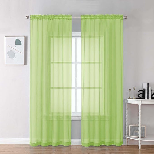 Chyhomenyc Lime Sheer Curtains 84 Inches Long 2 Panels Set, Light Filtering Soft Airy Window Curtains, Rod Pocket for Living Room Bedroom Window Drapes, 42Wx84L Inch, 2PCS