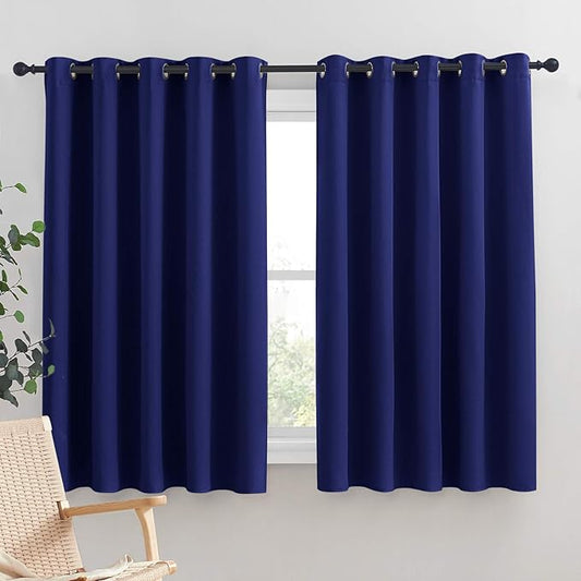 NICETOWN Blackout Curtain Panels for Bedroom, Royal Blue, 2 Panels, W70 x L63-inch, Grey, Thermal Insulated Grommet Top Blackout Draperies and Drapes for Basement