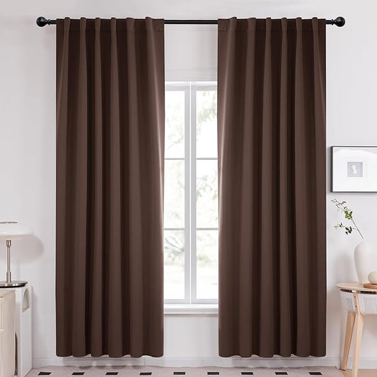 Deconovo Blackout Curtains, Thermal Insulated, W52 x L84 2 Panels, Back Tab, Machine Washable, Room-Darkening Drapes for Bedroom/Living Room Chocolate