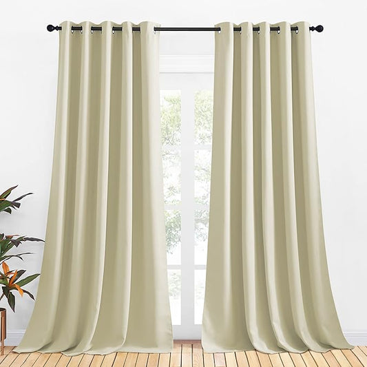 NICETOWN Room Darkening Curtain Panels for Cafe, Thermal Insulated Grommet Room Darkening Draperies/Drapes for Window (Beige, 2 Panels, W70 x L95 -inch)