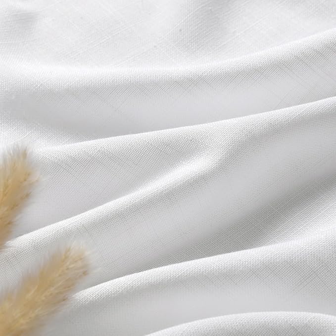 Nanspring White Linen Curtains 142 Inches Long for Living Room Farmhouse Extra Long Back Tab Curtains Light Filtering Semi Sheer Linen Drapes Ceiling to Floor for Large Window 2 Panels Set 52x142