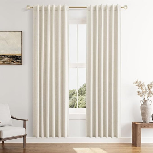 Guken 100% Blackout Linen Curtains 80 Inch Length 2 Panels Set for Living Room Bedroom Back Tab Thermal Insulated Black Out Drapes Room Darkening Farmhouse Style for Bedroom Window Curtains 40 Wide
