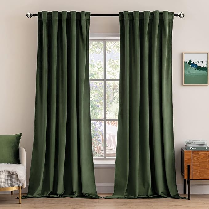 MIULEE Velvet Curtains 66 Inch Wide - Extra Wide Luxury Room Darkening Curtains for Sliding Door Bedroom Living Room Thermal Insulated Window Drapes Back Tab, Olive Green, W 66 x L 84 inch 2 Panels