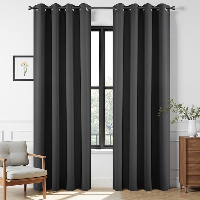 Joydeco Blackout Curtains 63 Inch Length 2 Panels Set, Thermal Insulated Long Curtains& Drapes 2 Burg, Room Darkening Grommet Drapes for Living Room Bedroom Window (W52 x L63 Inch, Dark Grey)
