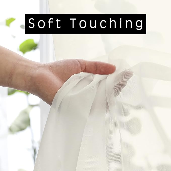 OWENIE Short Sheer Curtains 36 Inches 2 Panels Set - Kitchen Tiers Valances Curtains Light Filter Rod Pocket Voile Cafe Curtains for Kitchen Bathroom Small Half Window, 42 in W x 36 in L, Ivory