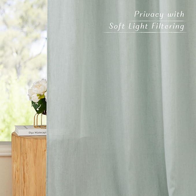 NICETOWN Sage Green Thick Linen Curtains 72" Length, Grommet Privacy Window Treatments Linen Weave with Light Penetration Vertical Drapes for Farmhouse/Home Office, W42 x L72, 2 Panels