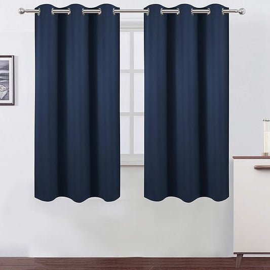 LEMOMO Navy Blackout Curtains/38 x 54 Inch Length/Set of Two Panels Grommet Bedroom Curtains