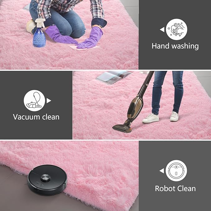 Shag Area Rugs for Bedroom Living Room,5X8 Ultra Soft Fluffy Area Rugs for Dorm, Indoor Carpet Nursery Rugs for Kids Girls Room Home Decor, Pink