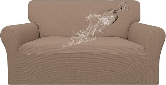 Easy-Going 100% Waterproof Oversized Loveseat Couch Cover, Dual Waterproof Sofa Cover, Stretch Jacquard Sofa Slipcover, Leakproof Furniture Protector for Kids, Pets, Dog and Cat, Camel
