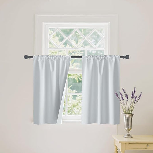 RYB HOME White 100% Blackout Curtains, Short Thermal Insulated Heat & UV Blocking Total Room Darkening Privacy Drapes for Small Window, Width 29 by Length 30, White, 2 Panels