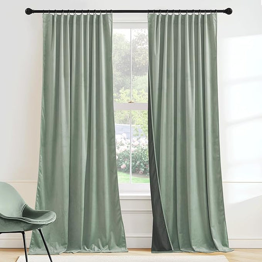 RYB HOME Auqa Velvet Curtains 84 inches Long, Room Darkening, Floor-Length, Stylish Velvet Drapes with Hook Belt for Coastal Nursery Living Room Office, 52" W x L84 L