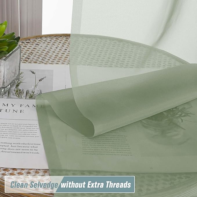 Sage Green Small Sheer Curtains Tier 24 Inches Length 2 Pieces, Light Filtering Cafe Curtains for Living Room Bathroom, Modern Window Treatments Dual Rod Pocket Panels, 2X42Wx24L Inches