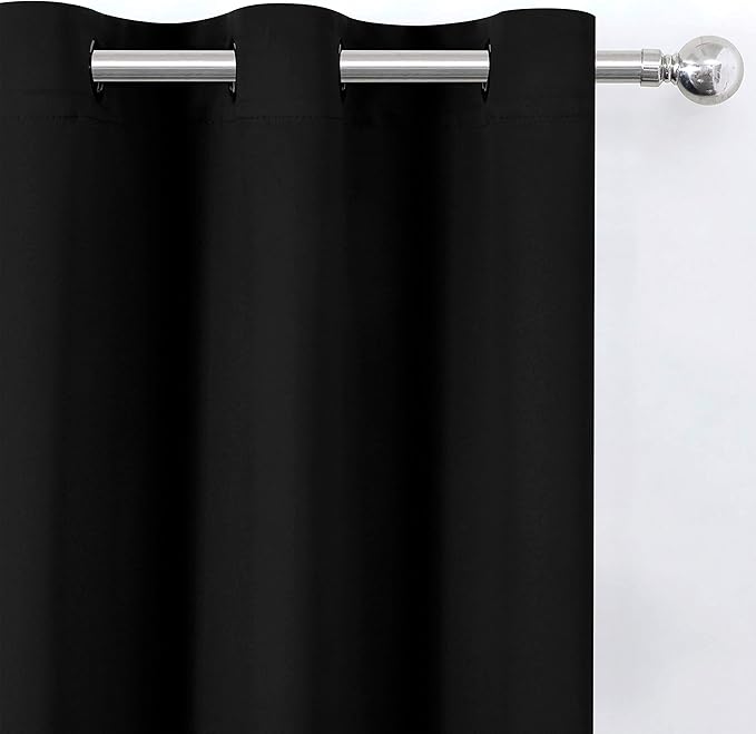LEMOMO Black Blackout Curtains 34 x 63 Inch Length/Set of 2 Curtain Panels/Thermal Insulated Room Darkening Blackout Curtains for Bedroom