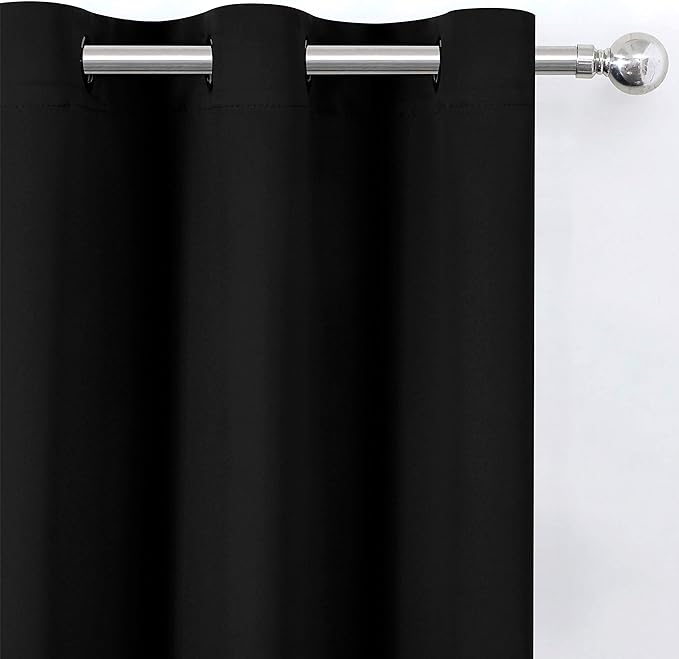 LEMOMO Black Blackout Curtains 34 x 84 Inch Length/Set of 2 Curtain Panels/Thermal Insulated Room Darkening Blackout Curtains for Bedroom