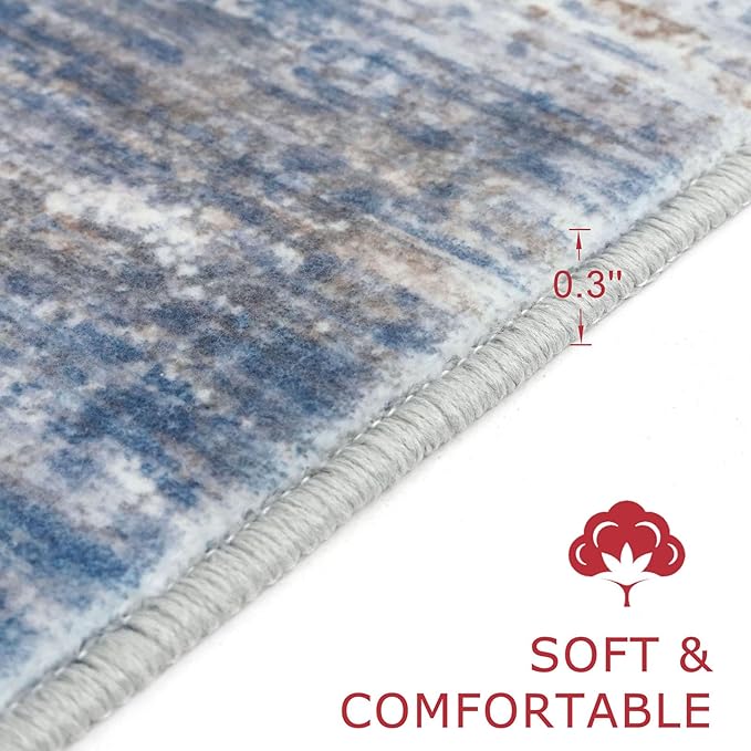 KOZYFLY Modern Abstract Washable Rug Runner 2.6x14 Hallway Rug Runner Non-Slip Soft Kitchen Runner Rugs, Blue Rust Striped Carpet for Entryway Bathroom Laundry Room Foyer