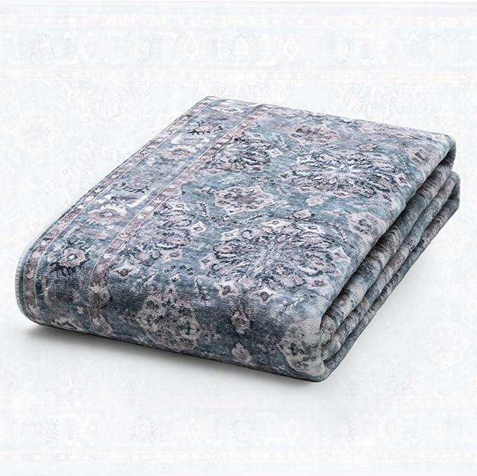 SERISSA Vintage Floral Rugs for Entryway, 2x3 Blue Grey Entryway Rug Non-Slip Washable Small Area Rug, Ultra Soft Boho Low-Pile Indoor Door Mat Floor Carpet for Entrance Bedroom Kitchen Bathroom