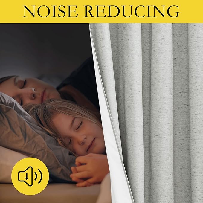 NICETOWN Grey 100% Blackout Curtain Panels, Set of 2, 34" Wide by 60" Long, Thermal Insulated White Thermal Insulated Liner Drapes for Nursery, Noise Reducing and Heat Blocking Drapes for Windows