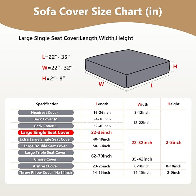 Couch Cushion Covers for Sofa Couch Covers Wear-Resistant Universal Sofa Cover Washable Stretch for Sectional Slipcovers (Texture-Light Coffee,Large Single Seat Cover)