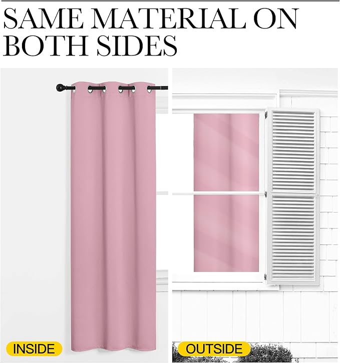 NICETOWN Bedroom Curtains Blackout Drapery Panels, 2 Panels, 70 x 108 inches, Rouge Pink, Three Pass Microfiber Thermal Insulated Solid Ring Top Blackout Window Curtains/Drapes