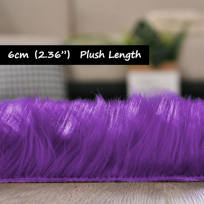 Goolela Purple Circle Rug 4ft Fluffy Round Faux Sheepskin Fur Rug for Bedside Bedroom Décor Soft Plush Fuzzy Furry