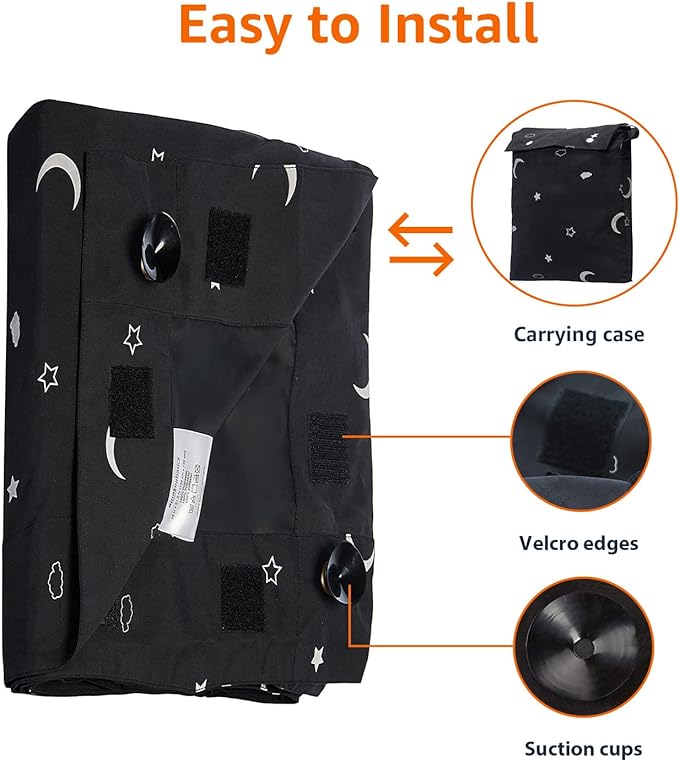 Amazon Basics Portable Blackout Curtain Shade with Suction Cups, 50" W x 78" L, 1-Pack, Moon and Stars