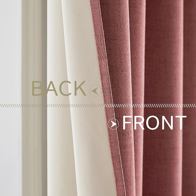 MIULEE 100% Blackout Linen Textured Curtains for Bedroom Solid Thermal Insulated Dusty Rose Grommet Room Darkening Curtains & Drapes Luxury Decor for Living Room Nursery 42 x 63 Inch (2 Panels)