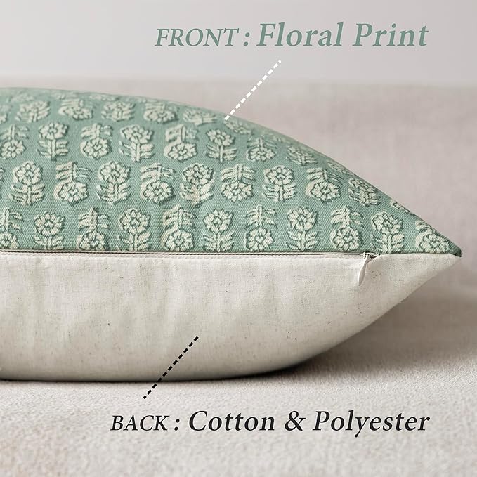 Foindtower Set of 2 Decorative Neutral Floral Print Throw Pillow Covers Vintage Accent Farmhouse Cushion Covers Boho Home Decor for Sofa Chair Couch Bedroom Living Room Outdoor,18×18 Inch,Aqua Blue