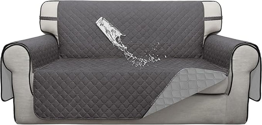 ISSUNTEX Double Protection 100% Waterproof Loveseat Sofa Covers for Living Room, Couch Covers for 2 Cushion Couch Sofa, Reversible Furniture Protector Sofa Cover for Dogs (Loveseat, Gray/Light Gray)