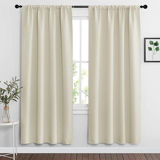 RYB HOME Curtains for Bedroom Living Room 72 inches Long, Thermal Insulated Privacy Rod Pocket Drapes for Nursery Office Home Theater, Width 34 by Length 72, Beige, 2 Panels