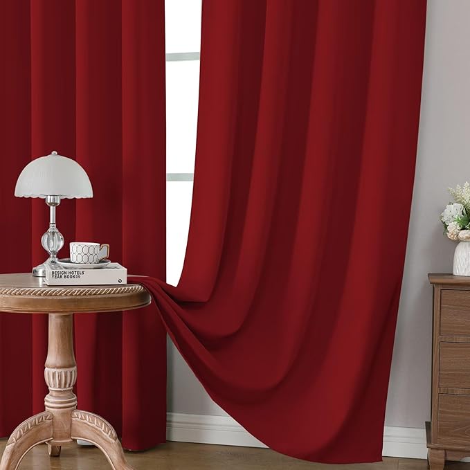 CUCRAF Red Blackout Curtains 72 inch Length 2 Panels Set, Rod Pocket Room Darkening Drapes for Bedroom Living Room, Insulated Thermal Light Blocking Window Curtain (W52 x L72 Inch)