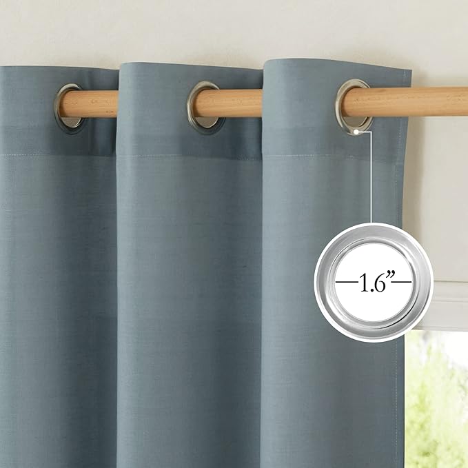 NICETOWN Thick Linen Stone Blue Curtains for Kitchen, Grommet Short Semi Sheer Window Treatments Privacy Assured with Light Filtering Linen Blend for Cafe/Boys Room, 2 Panels, W55 x L54
