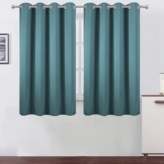 LEMOMO Blackout Curtains 52 x 45 inch/Sea Teal Curtains Set of 2 Panels/Thermal Insulated Room Darkening Bedroom Curtains