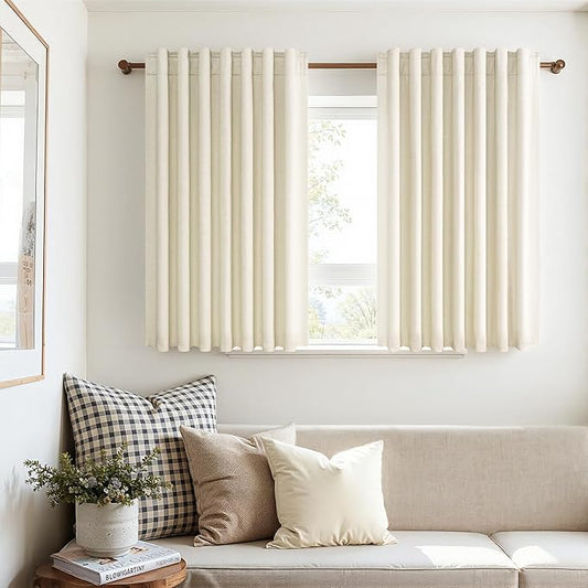 Topfinel 54 Inch Long Blackout Tiers Curtains for Small Window Cream Colored Custom Short Curtain Drapes for Livingroom Bedroom Thermal Insulated Linen Cafe Drapes 2 Panels (W52 xL54) Cream Ivory