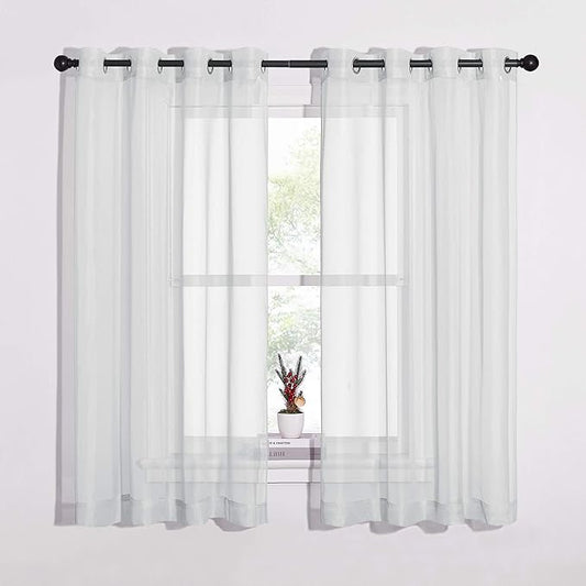 NICETOWN Sheer Curtains 63 Long - Ring Top Solid Voile Window Draperies for Bedroom/Home Decor/Kitchen/Living (Light Gray, Set of 2, W54 x L63 Inches)