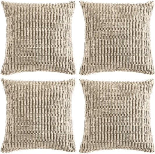 Fancy Homi 4 Packs Taupe Decorative Throw Pillow Covers 20x20 Inch for Living Room Couch Bed Sofa, Modern Farmhouse Boho Home Decor, Soft Plush Corduroy Square Cute Accent Cushion Case 50x50 cm