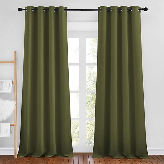 NICETOWN Olive Curtains 96 inches Long, Grommet Thermal Insulated Room Darkening Curtains Privacy Window Treatments for Boys Room/Living Room, W46 x L96, 2 Panels