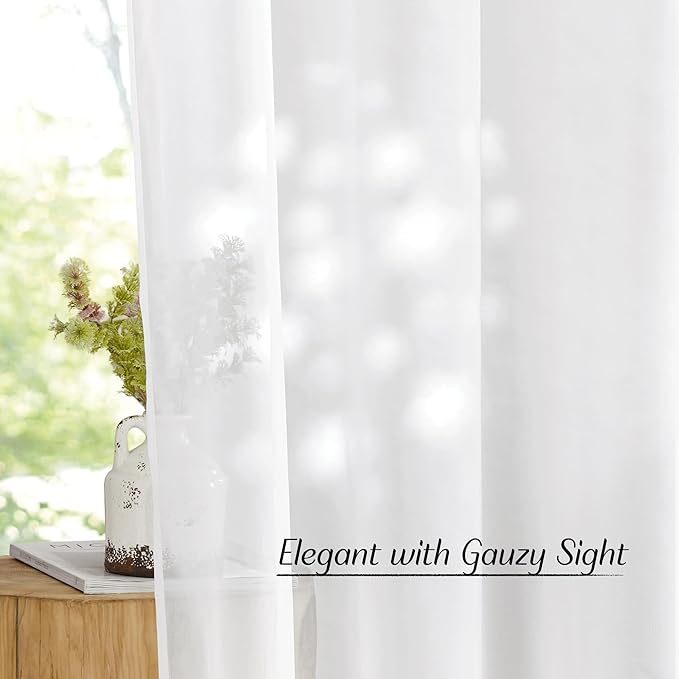 NICETOWN Ivory Sheer 102 inch Curtains for Living Room, Grommet Elegant & Airy Sheer Window Treatments Lightweight Drapes for Living Room/Bedroom, 2 Panels, W54 x L102