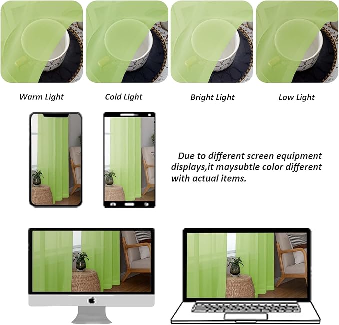 Chyhomenyc Sheer Valances for Windows, Light Filtering Small Window Curtains for Living Room Bathroom Cafe Laundry Basement, Modern Top Dual Rod Pocket Voile Curtain, 42Wx14L inches, Lime, 2 Pieces