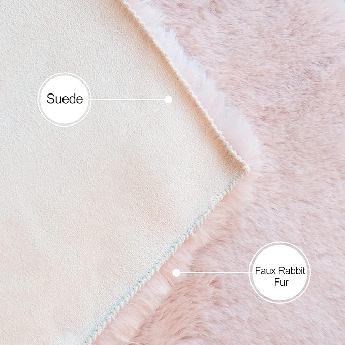ORINOVA Pink Washable Fluffy Rugs for Bedroom Small Circle Faux Rabbit Shag Fur Area Rugs for Living Room Nursery Round Rug 3ft Rug