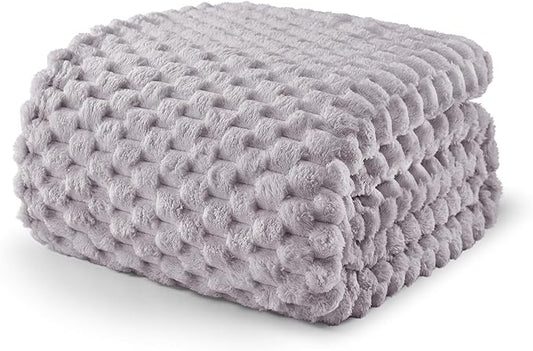 Exclusivo Mezcla Fleece Queen Blanket for Bed, Extra Large Fuzzy Light Grey Bed Blankets, Soft Cozy Plush Sofa Throws for All Seasons, 90x90 Inches