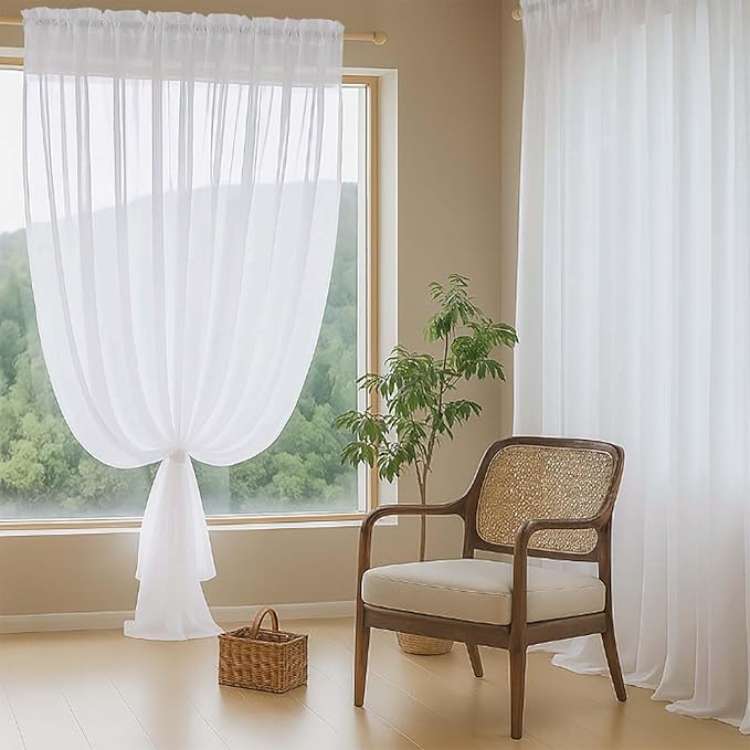 White Sheer Curtains for Windows 108 inches Long 2 Panels Set, Soft Lightweight Light Filtering Drapes for Living Room Bedroom, Dual Rod Pocket Sheer Curtains, 2x42Wx108L inches