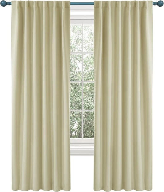 Deconovo Blackout Curtains, Thermal Insulated, W52 x L72 2 Panels, Back Tab, Machine Washable, Room-Darkening Drapes for Bedroom/Living Room Beige