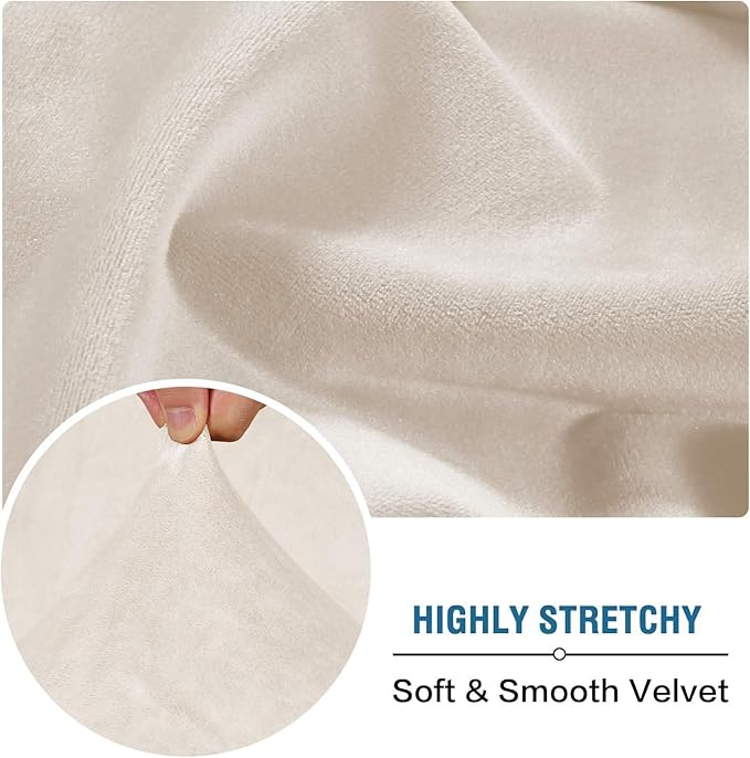 H.VERSAILTEX Velvet Stretch Individual Chaise Cover Sectional Couch Covers for L Shaped Sofa Both Left/Right Furniture Protector Seat Cushion Sofa Cover (1 Piece Chaise Cover, Ivory)