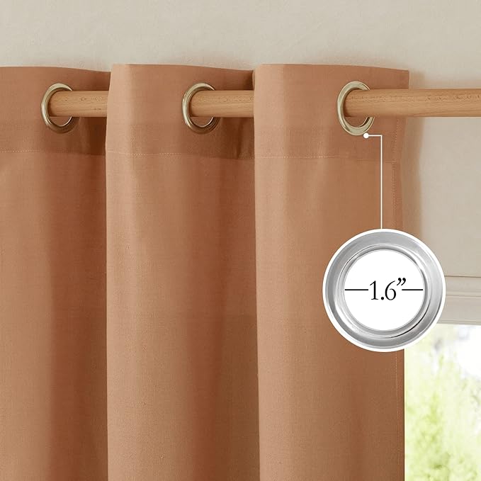 NICETOWN Flax Linen Curtains 108 inches Long for Large Windows, Ring Top Privacy with Light Filtering Linen Blend Drapes for Bedroom/Living Room, Burnt Orange, W55 x L108, Set of 2