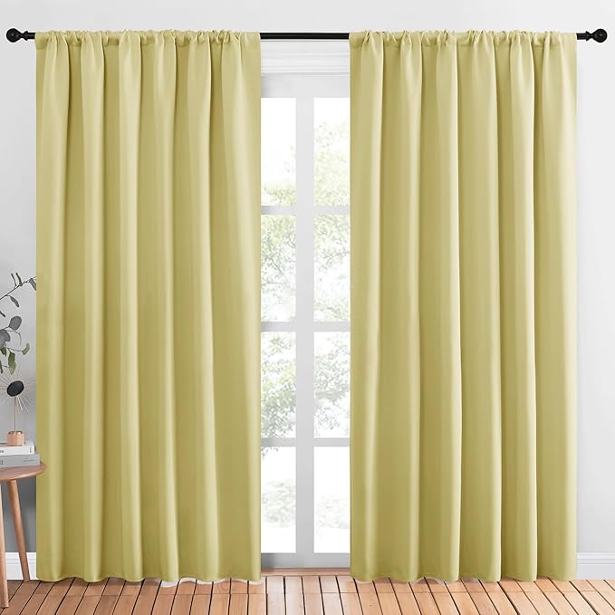 NICETOWN Living Room Curtains, Blackout Draperies, Paler Yellow, 1 Pair, 70 x 84-inch, Home Decorations Thermal Insulated Solid Rod Pocket Blackout Drapes for Cafe