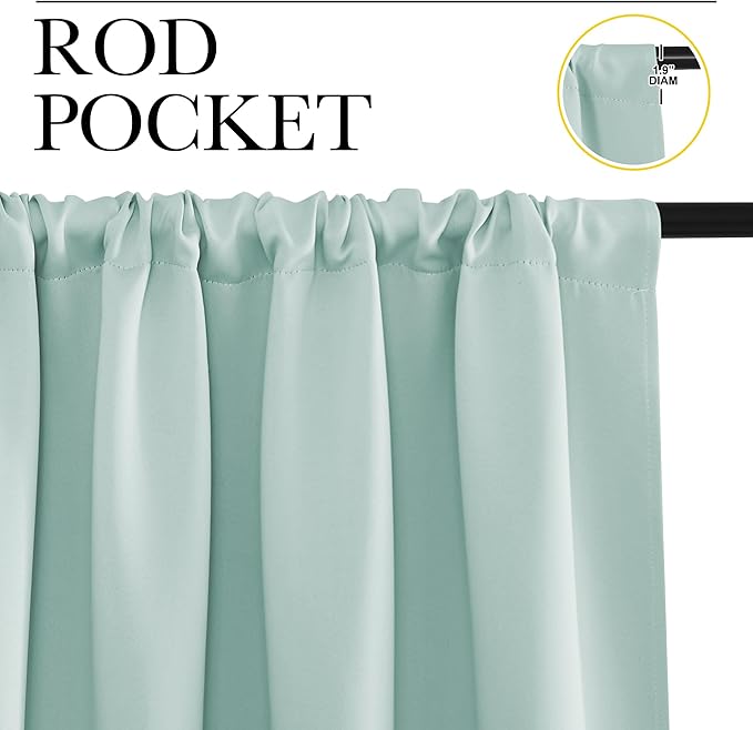 NICETOWN Kitchen Curtains, Short Blackout Curtains & Drapes, Aqua Blue, 34 in x 45 in (W x L), Set of 2, Thermal Insulated Rod Pocket Window Treatment Draperies for Nursery