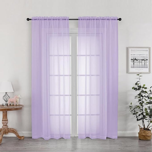 OWENIE Sheer Curtains 78 inches Long for Bedroom Living Room 2 Panels Set, Rod Pocket Soft Light Filtering Privacy Fimly Sheer Curtains & Drapes, Solid Purple Window Treatments, 42Wx78L
