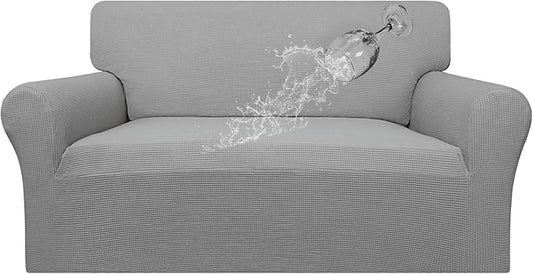 Easy-Going 100% Waterproof Oversized Loveseat Couch Cover, Dual Waterproof Sofa Cover, Stretch Jacquard Sofa Slipcover, Leakproof Furniture Protector for Kids, Pets, Dog and Cat, Light Gray