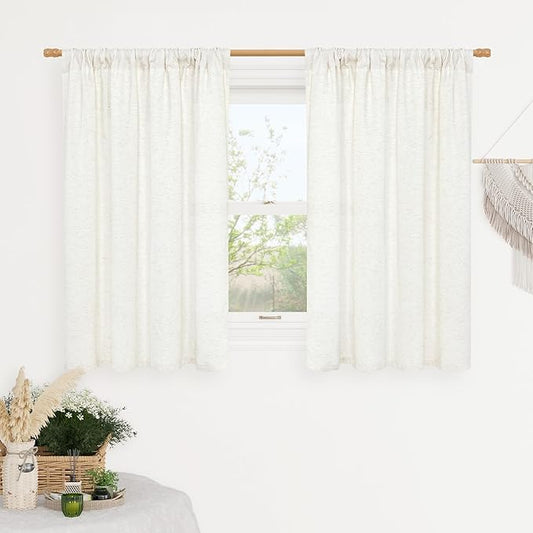 LAMIT Natural Ivory Linen Curtains for Windows 2 Panels Set, 48 Inch Faux Linen Textured Light Filtering Drapes Soft Rod Pocket Boho Privacy Panels for Farmhouse/Loft, 42 x 48 Inch